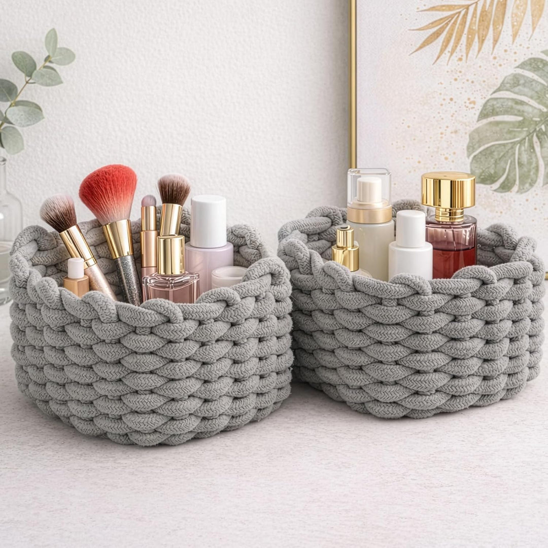 2/4 Stück Häkelkorb Aufbewahrungskorb 20 x 15 x 12 cm Baumwollseil Geflochtene Körbe Klein Organizer