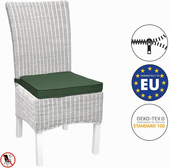 Beautissu Loft SK Stuhlkissen 45x40 cm Grün - 4er Set Stuhlpolster mit Bändern Sitzkissen für Stühle
