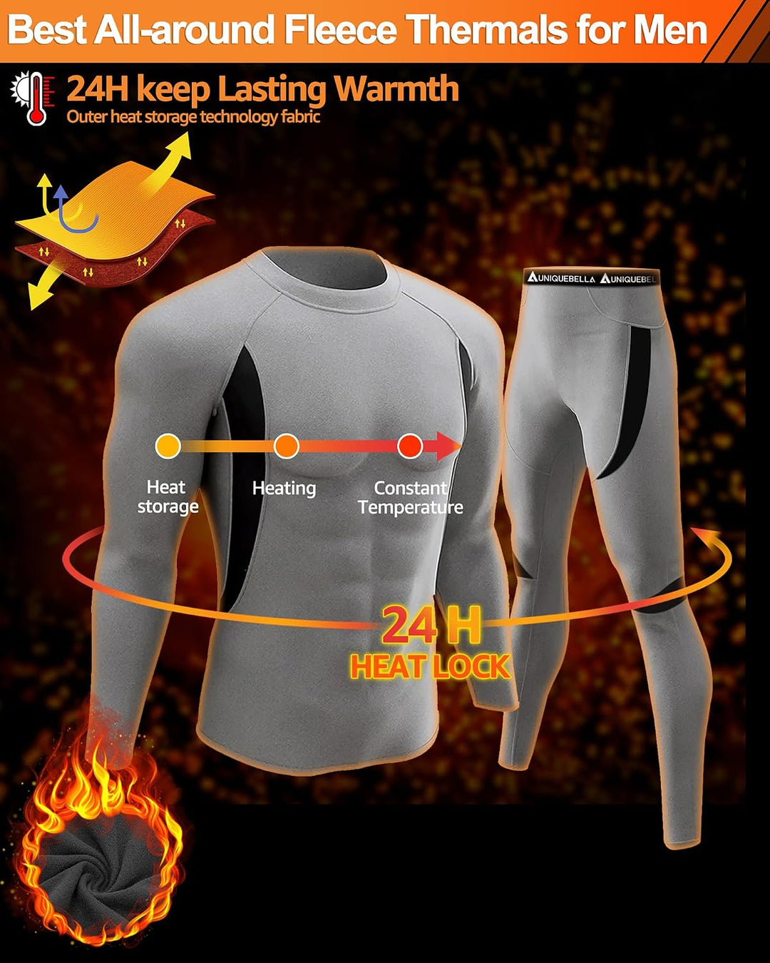 UNIQUEBELLA Thermo Unterwäsche Set, Funktionswäsche Herren Skiunterwäsche Winter Suit Ski Thermo-Unt