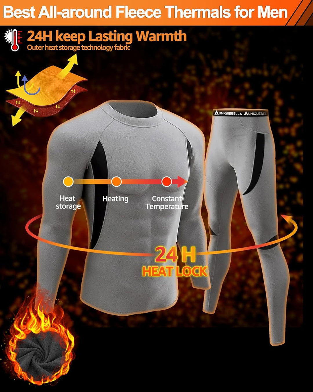 UNIQUEBELLA Thermo Unterwäsche Set, Funktionswäsche Herren Skiunterwäsche Winter Suit Ski Thermo-Unt
