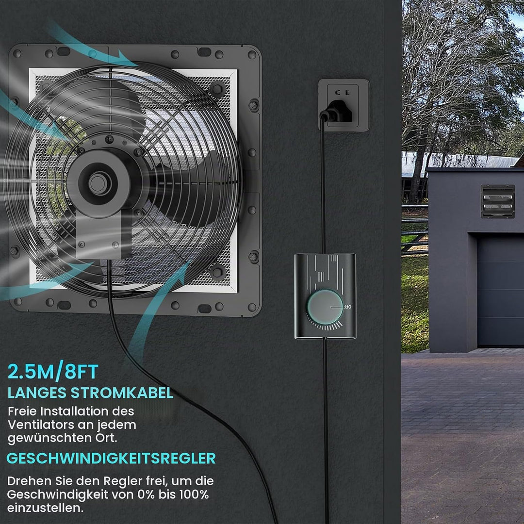 HG Power 400mm Abluftventilator mit Drehzahlregler Industrie Wandventilator 1864m³/h Wandlüfter Rege