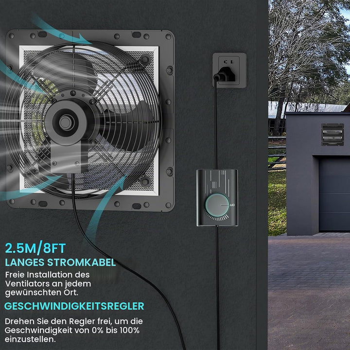 HG Power 400mm Abluftventilator mit Drehzahlregler Industrie Wandventilator 1864m³/h Wandlüfter Rege