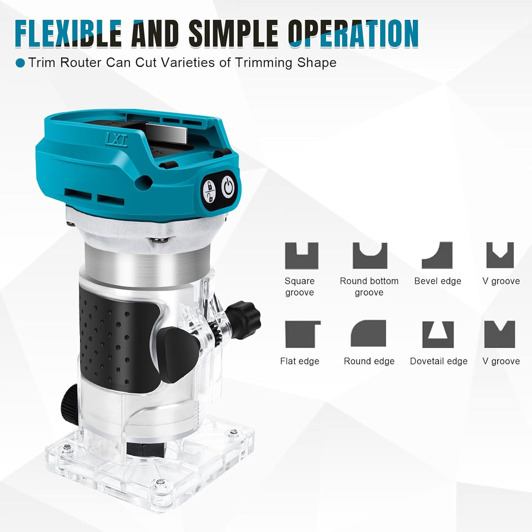 Akku Oberfräse kompatibel mit Makita 18V Batterie, 1300W Bürstenloser Kantenfräser mit 6 Geschwindig