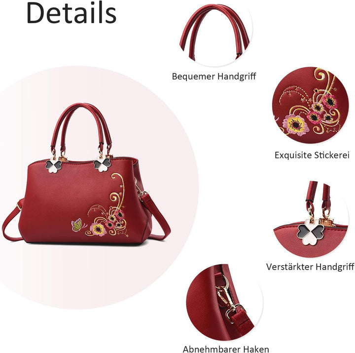 VARLIVOO Elegant Damen Handtaschen Stickerei Schultertaschen Frauen Umhängetasche Taschen Reisen Sho