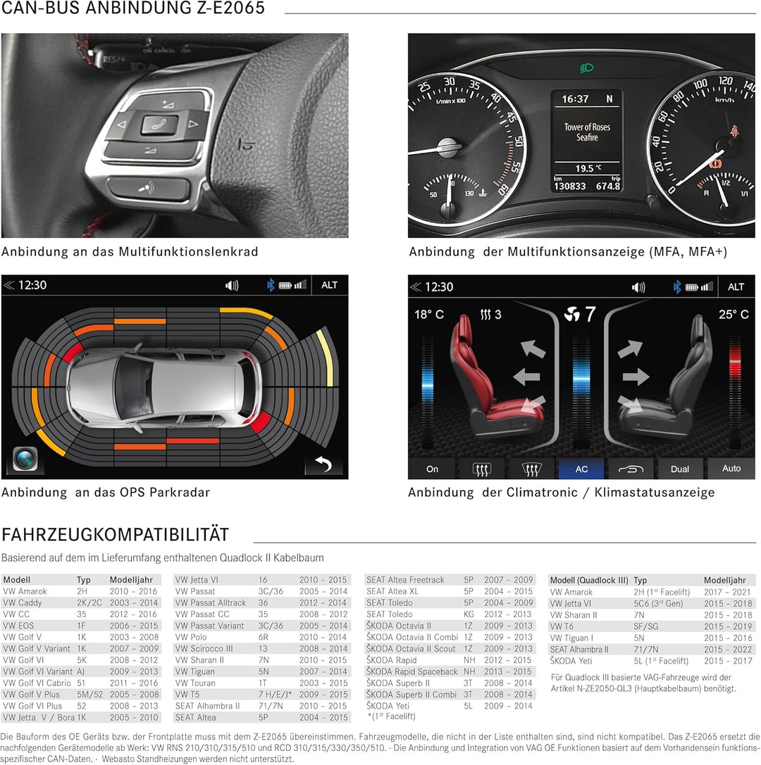 ZENEC Z-E2065 – Media Receiver/Autoradio kompatibel mit VW, Seat, Skoda, 9“ / 22,9 cm Touchscreen, M