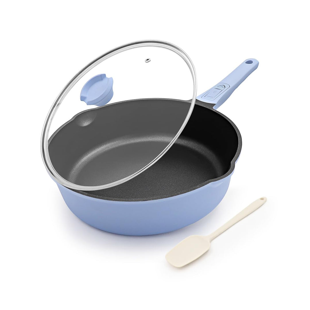 Pfanne 20cm mit Deckel, Aluminium Bratpfanne Hoher Rand mit Abnehmbarer Griff, für alle Herde|Anti-K