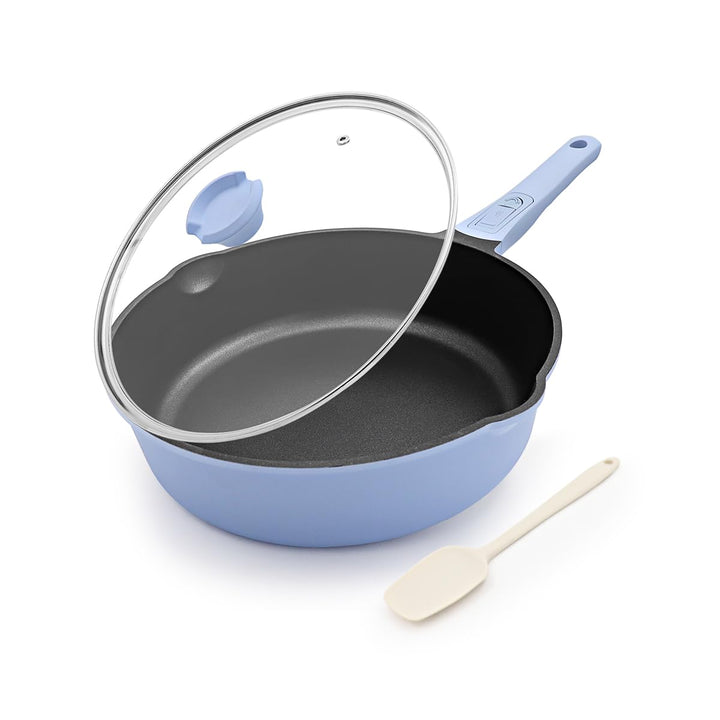 Pfanne 20cm mit Deckel, Aluminium Bratpfanne Hoher Rand mit Abnehmbarer Griff, für alle Herde|Anti-K