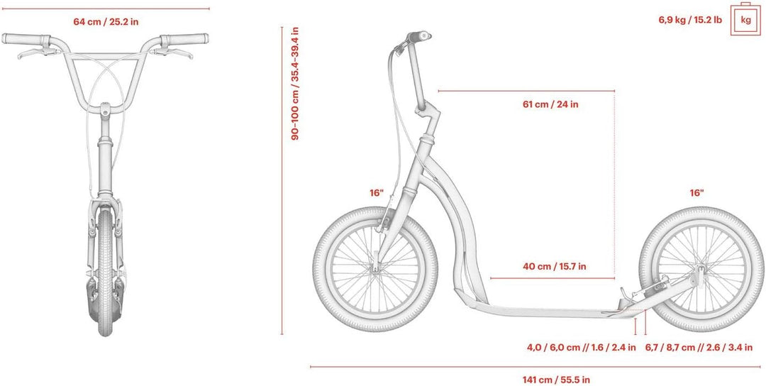 Yedoo Friday Tretroller - bis 150 kg, mit Luftreifen 16/16 - Kickscooter für Erwachsene mit verstell