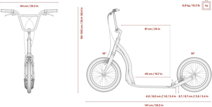 Yedoo Friday Tretroller - bis 150 kg, mit Luftreifen 16/16 - Kickscooter für Erwachsene mit verstell