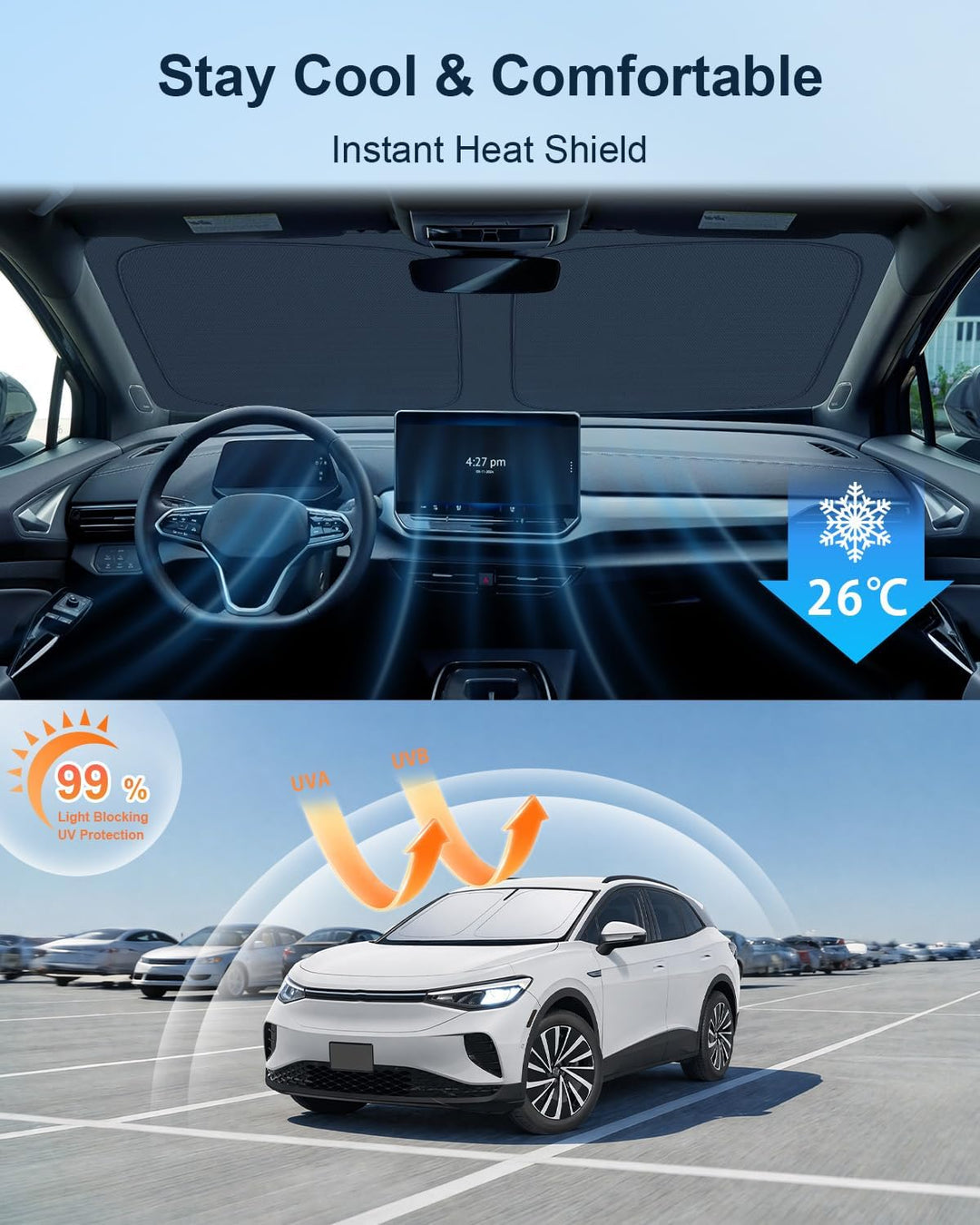 BIXUAN Frontscheiben-Sonnenschutz kompatibel mit VW ID.4 ID4 2020-2024 2025 Auto Sonnenschutz Abdeck