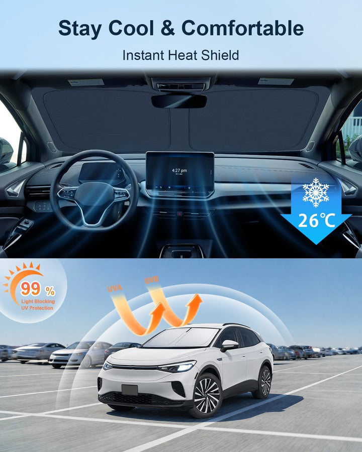 BIXUAN Frontscheiben-Sonnenschutz kompatibel mit VW ID.4 ID4 2020-2024 2025 Auto Sonnenschutz Abdeck