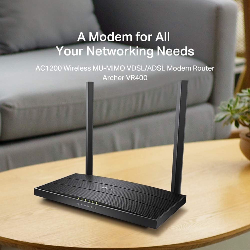 [Neu] TP-Link Archer VR400 Modem Router bis zu 100Mbps, Profil 30a, VDSL/FTTC/FTTS/ADSL, WLAN AC1200