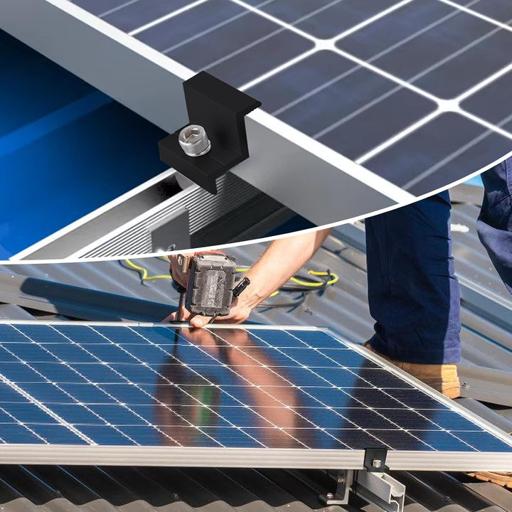 Solarmodulhalterung Endklemmen 30mm Schwarz: 10 Stück PV-Halterung, Aluminium-Befestigung für Dach,