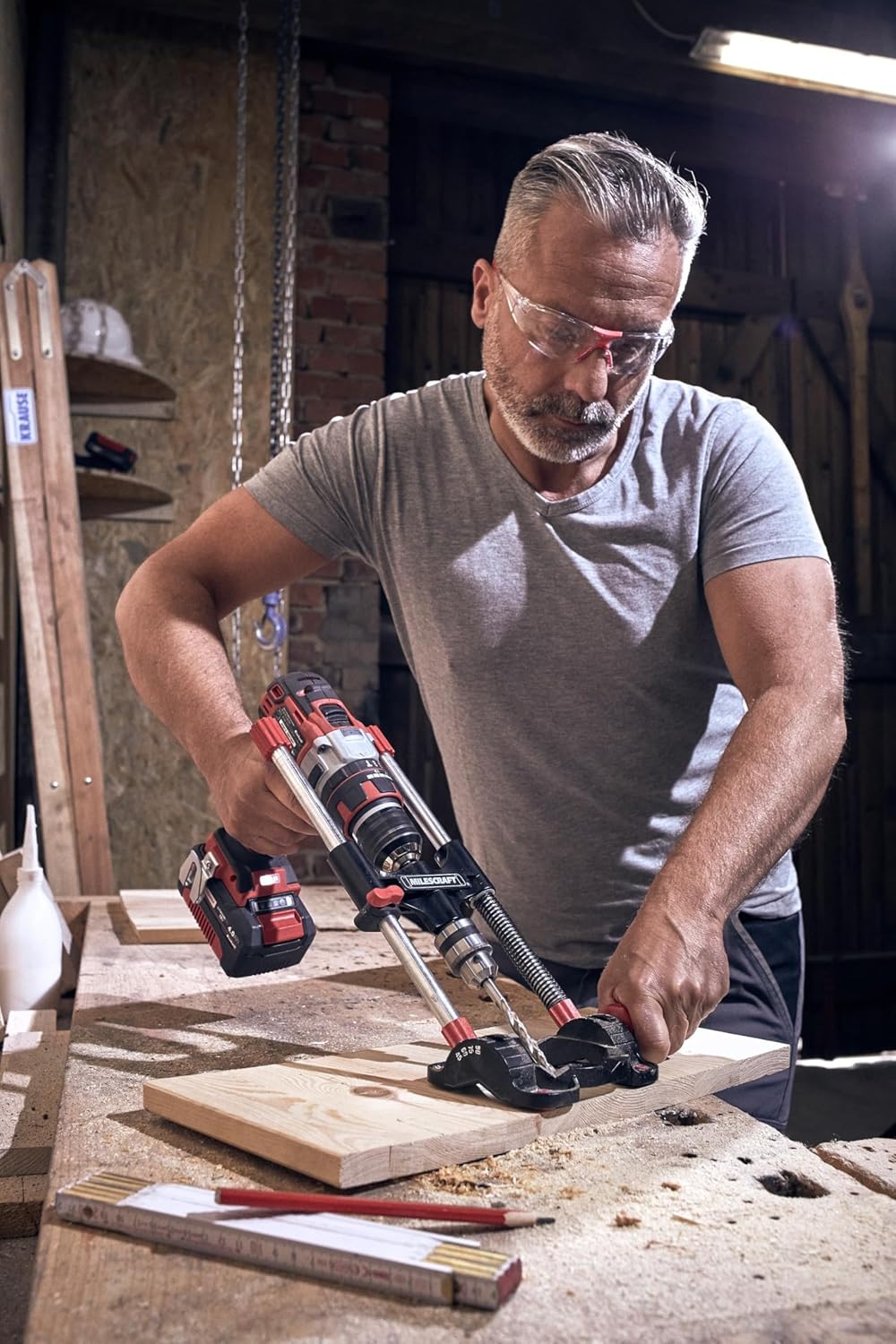 kwb Bohrständer mit Bohrfutter, Sechskant-Antrieb/Mobiler Bohrständer für Akku-Schrauber und Bohrmas