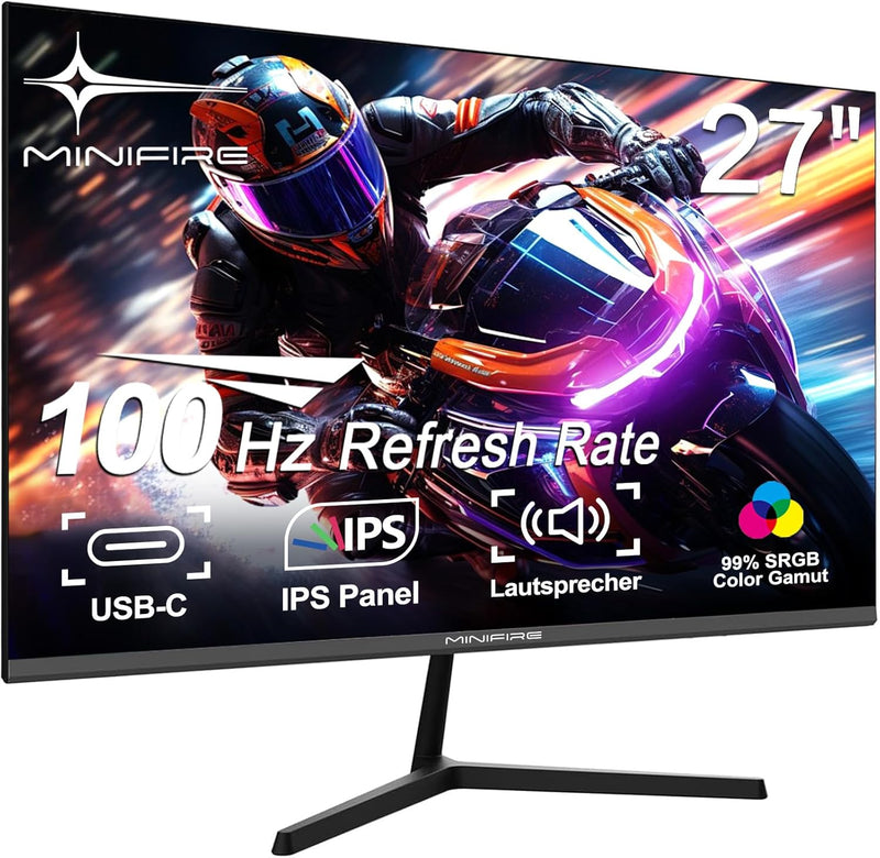 Minifire-Caixun Monitor - 27-Zoll-Bildschirm im rahmenlosen Design, IPS, 100Hz, USB Tpye-C, FHD, mit