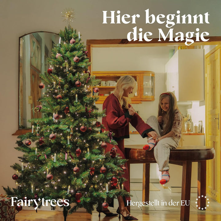 FairyTrees Weihnachtsbaum künstlich 150cm NORDMANNTANNE mit Christbaum Holzständer | TESTSIEGER Tann