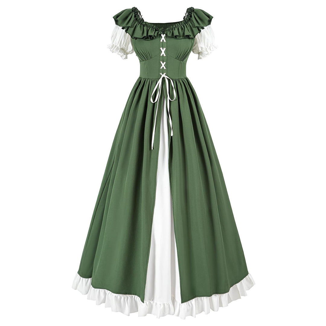 CR ROLECOS Renaissance Kleid Kurzarm Mittelalter Kleidung Damen Puffärmel Viktorianisches Ballkleid