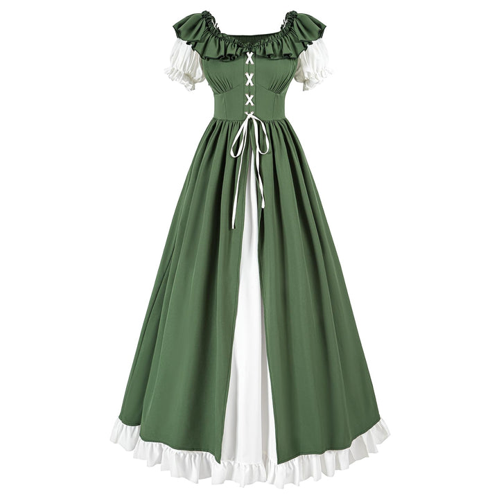 CR ROLECOS Renaissance Kleid Kurzarm Mittelalter Kleidung Damen Puffärmel Viktorianisches Ballkleid