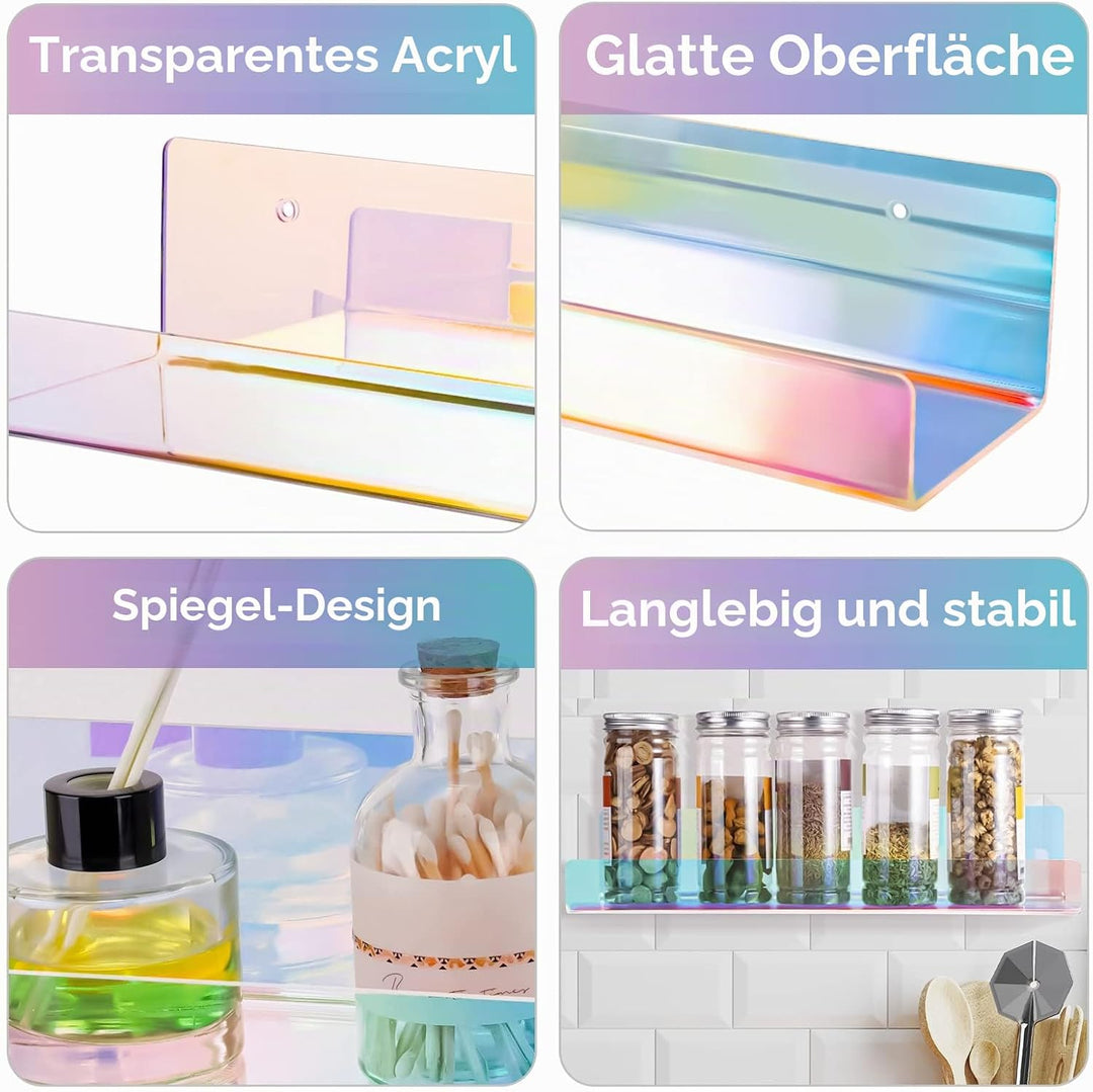 NiHome Attom Tech schillerndes Wandregal aus transparentem Acryl, 38,1 cm dick, unsichtbare Wandleis