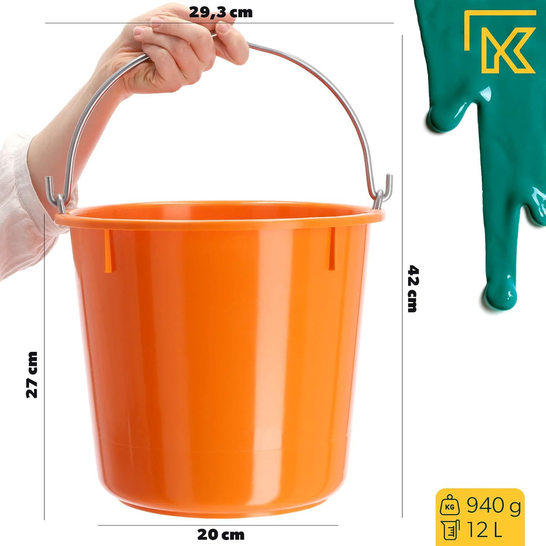 KADAX Baueimer 12L, Mörteleimer aus Kunststoff mit Griff aus Zinkdraht, Eimer, Zementeimer, Mörtelkü