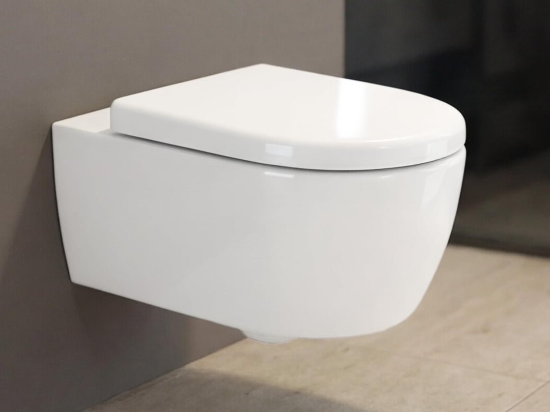 SSWW | Toilette für Gäste-WC, Spülrandloses WC mit Softclose Deckel, Hänge-WC aus Keramik, Wand-WC |