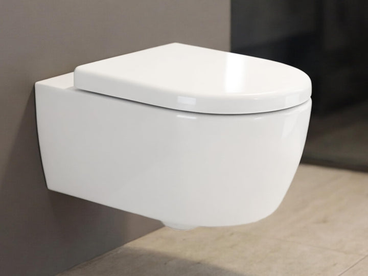 SSWW | Toilette für Gäste-WC, Spülrandloses WC mit Softclose Deckel, Hänge-WC aus Keramik, Wand-WC |