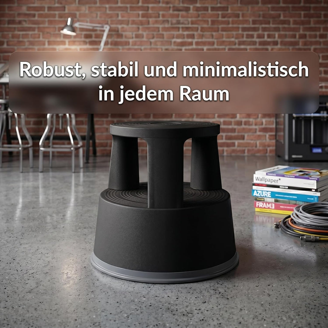 Office Marshal Rollhocker Kunststoff Elefantenfuss schwarz, Rutschfester Tritthocker mit Rollen, mob