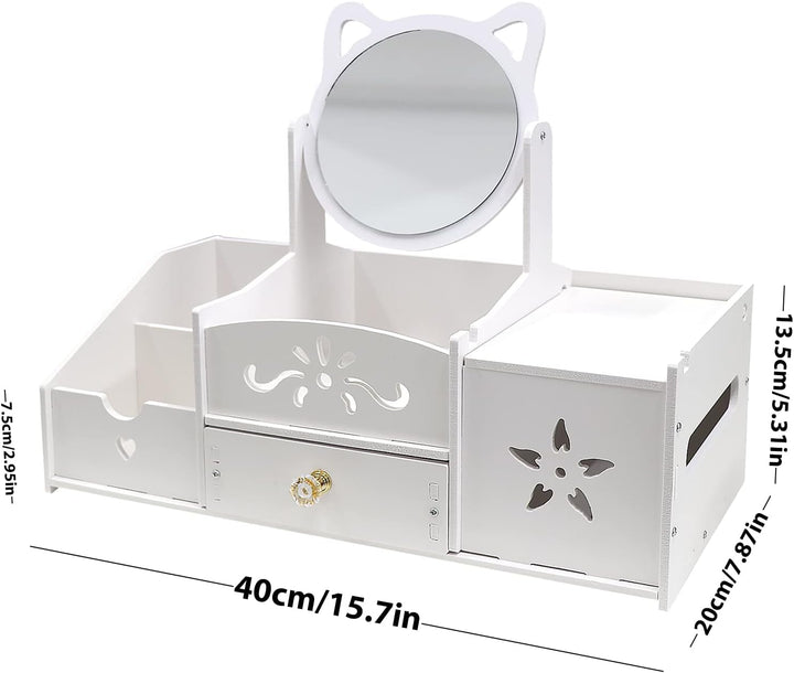 LEcylankEr Cosmetic Organizer, Schminktisch Organizer mit Spiegel, Multifunktionaler Desktop Kosmeti