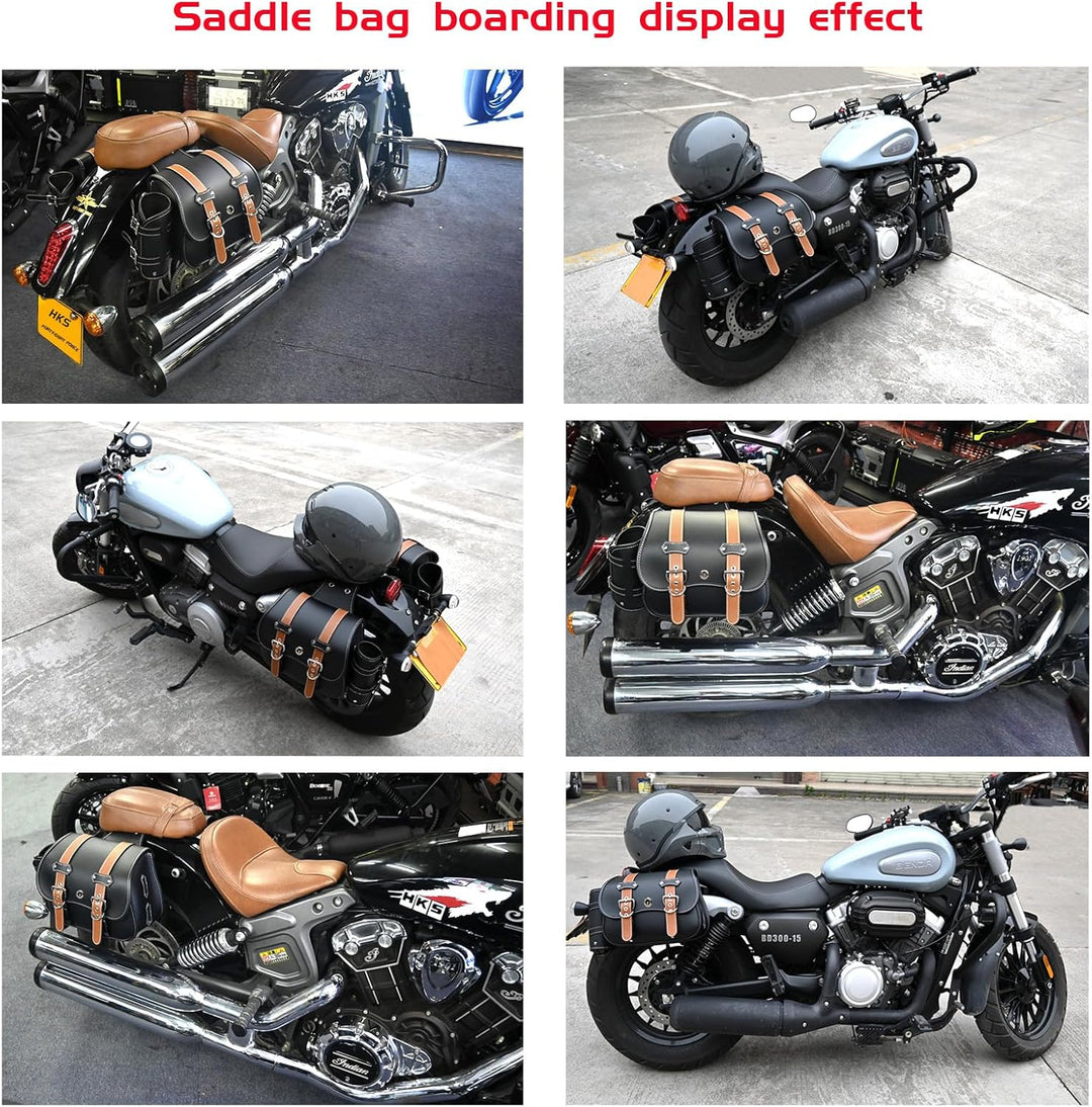 Motorrad-Satteltaschen aus hochdichtem Leder,Gepäckträger-Seitentaschen mit Getränkehalter, wasserdi