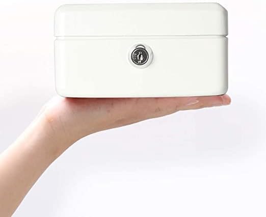 Zerodis Kleine Geldkassette mit Schlüsselschloss Portable Doppelschicht Metallmünze Geld Storage Sec