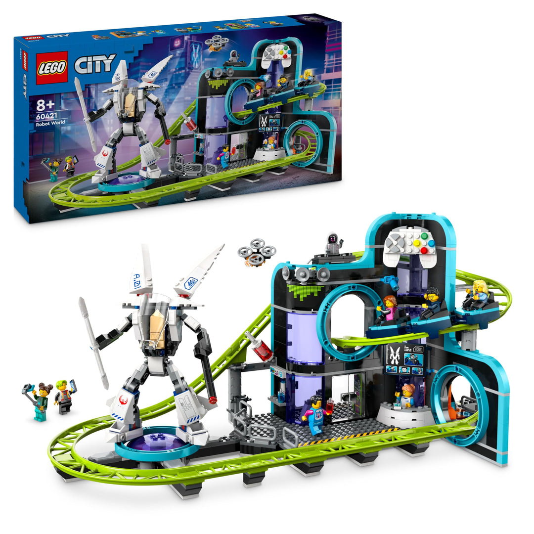 LEGO City Achterbahn mit Roboter-Mech, Spielzeug-Vergnügungspark, Spielset für Jungen und Mädchen ab