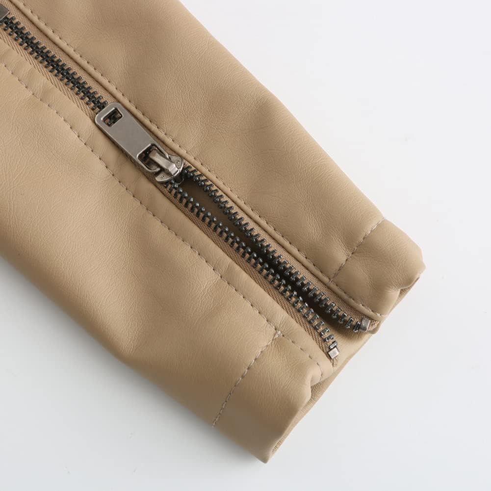 YYNUDA Damen Lederjacke Kurz Bikerjacke Stehkragen Reissverschluss Leder Jacke Übergangsjacke für He