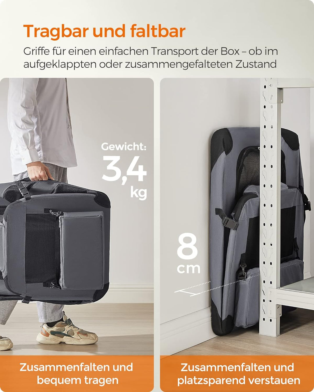Feandrea Hundebox faltbar, Transportbox Hund, L, Hundetasche, Oxford-Gewebe, Netzstoff, atmungsaktiv