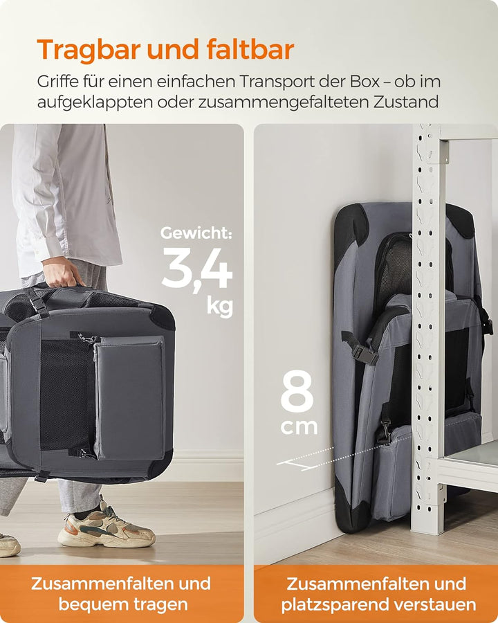 Feandrea Hundebox faltbar, Transportbox Hund, L, Hundetasche, Oxford-Gewebe, Netzstoff, atmungsaktiv