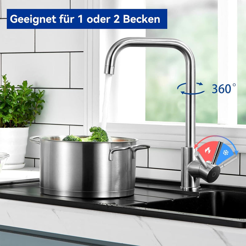 CECIPA Niederdruck Armatur Küche, Küchenarmatur Niederdruck mit 3xG3/8 Anschlussschläuchen, Wasserha