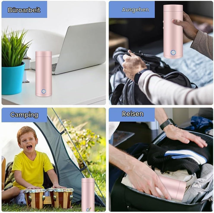 Aoreun Kleiner Tragbarer Wasserkocher, 400ml Tragbarer Elektrischer Wasserkocher, Mini Thermoskanne