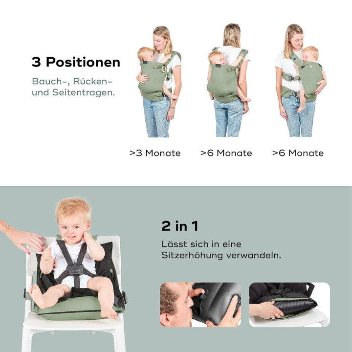 Babymoov Babytrage Moov & Boost Sage green - ergonomisch, für Babys und Kleinkinder, bis 20 kg Sage