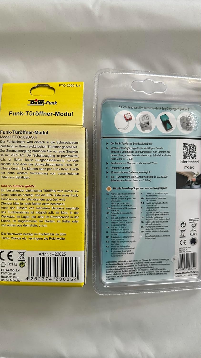 DIW Intertechno ITK-200 Funk-Türöffnermodul für elektrische Türöffner im Set Funk-Schlüsselsender