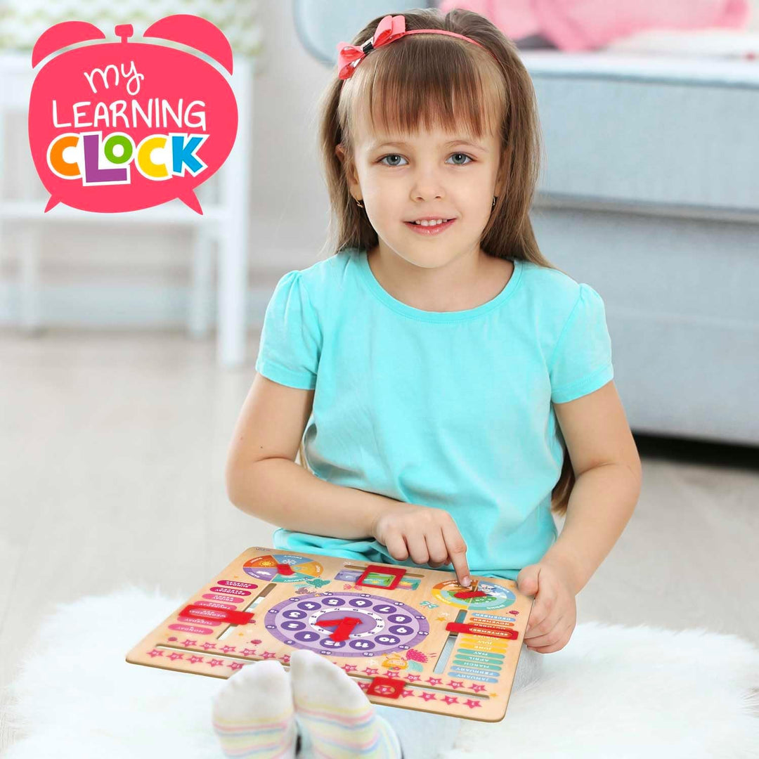 CRAZE My Learning Clock Princess - Lernuhr für Kinder aus Holz, Kalenderuhr zum Lernen für Kinder, L