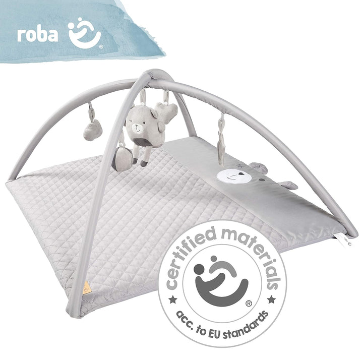 roba Baby Krabbeldecke mit Spielbogen roba Style - 5 Spielelemente - Hasen Motiv - Activity Spieldec