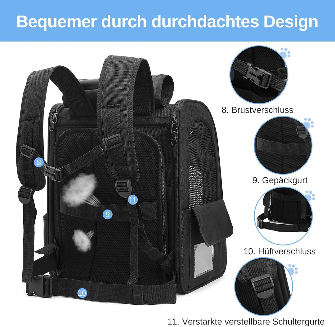 Erweiterbar Katzenrucksack mit Netzfenster, Tragbare und Faltbare Haustier Rucksack mit Innerer Sich