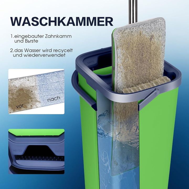 Masthome Wischmopp Set mit Eimer,138CM Wischmopp mit Auswringfunktion, Putzeimer mit Wischmop aus Ed