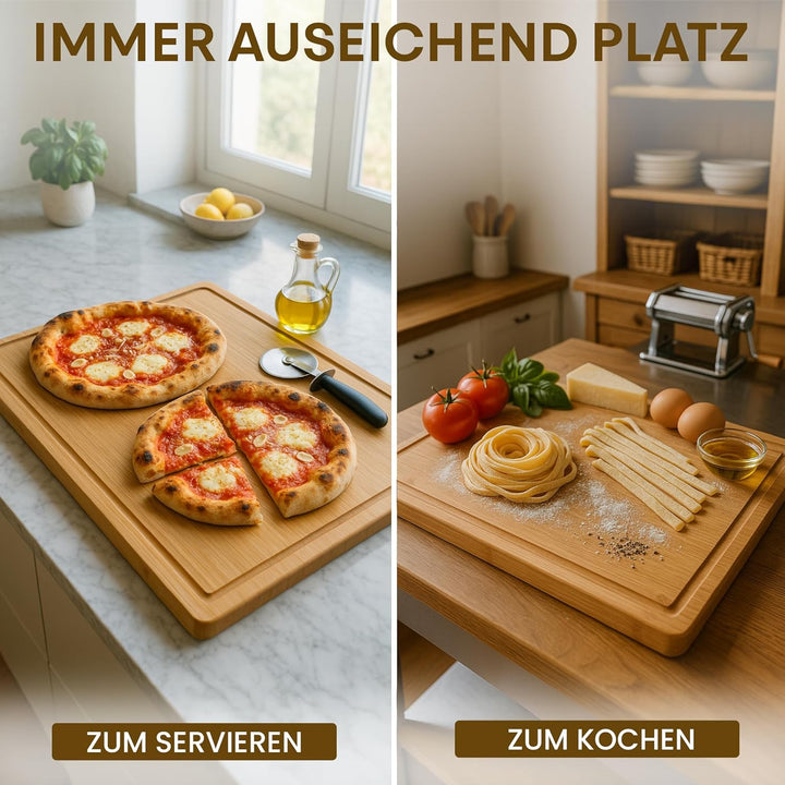 Bambus Schneidebrett aus 100% Bio-Bambus 58 x 38 x 3 cm grosses XL Brett – FSC® Zertifiziertes Antib