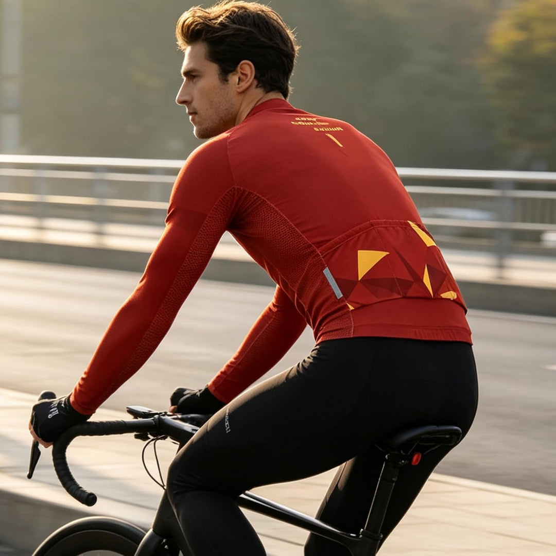 Santic Fahrradtrikot Herren Langarm Radtrikot Fahrradshirt Herren mit Taschen S Rot, S Rot