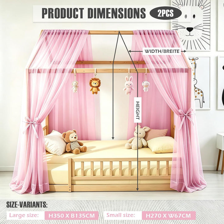 Hausbett Himmel 2er Set aus Voile, Betthimmel und Bettvorhang für Kinderbett, Kinderzimmer Deko für
