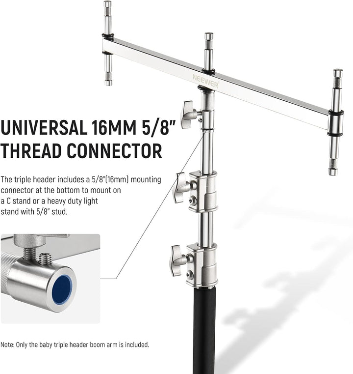 NEEWER klein Galgenarm mit Dreifach Kopf Adapter für C Stand/Lichtstativ, fünf 5/8" Mini Stiften, fü