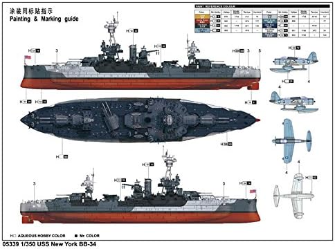 Trumpeter 1/350 BB-34 Plastikmodellbausatz eines WWI Schlachtschiffes USS New York, Mehrfarbig, TSM-