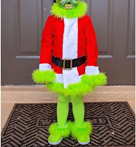 Aunaeyw Green Monster Christmas Santa Claus Costume Set Deluxe Furry Fancy Dress Outfit Halloween Xm