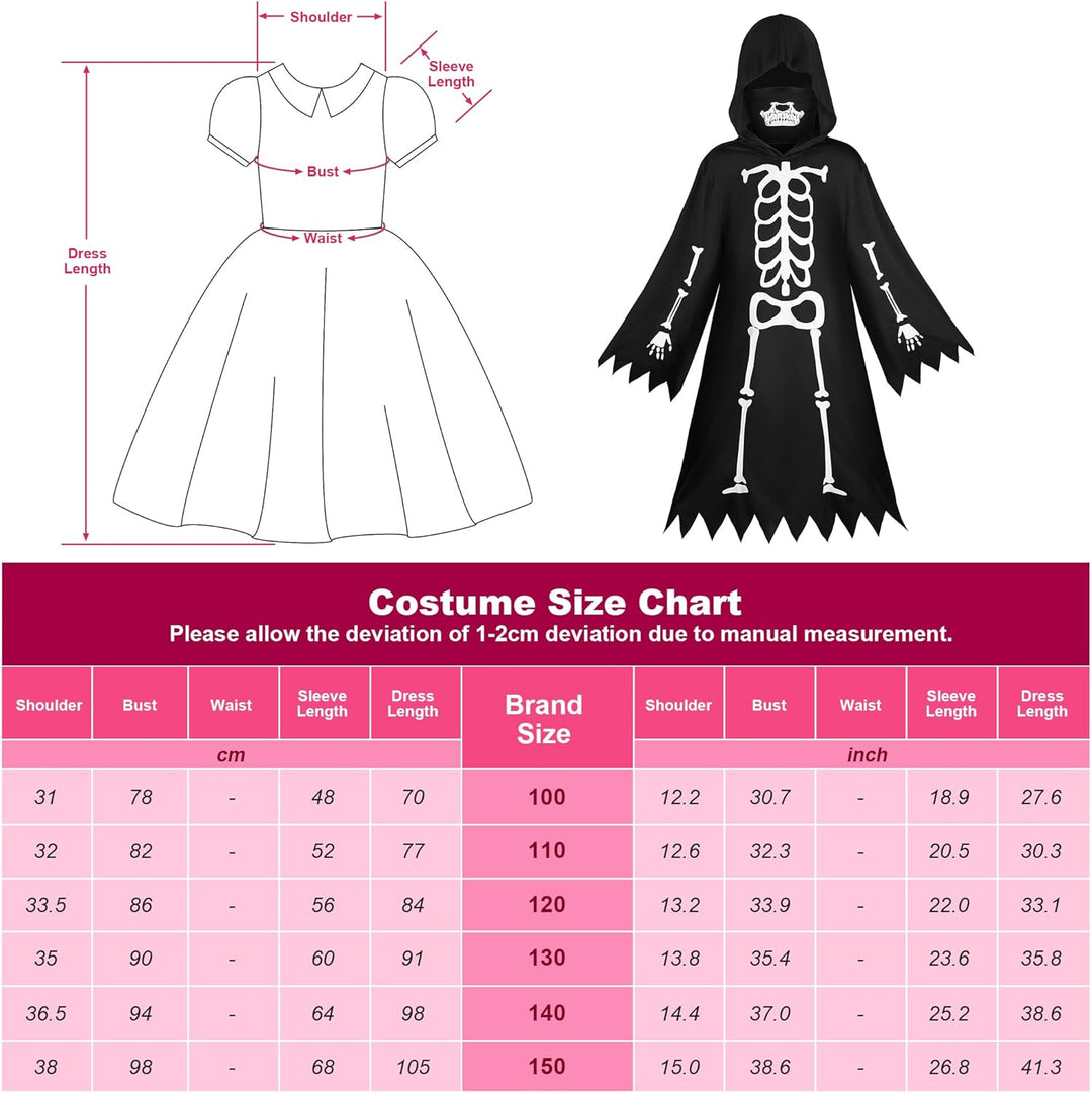 ReliBeauty Skelett Kostüm Kinder Jungen Mädchen Leuchtend Halloween