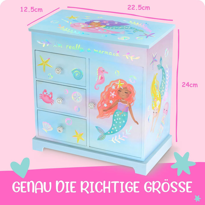 Giggle & Honey® Meerjungfrau Kindergeburtstag Gastgeschenke Mädchen – Music Box Schmuckkästchen mit